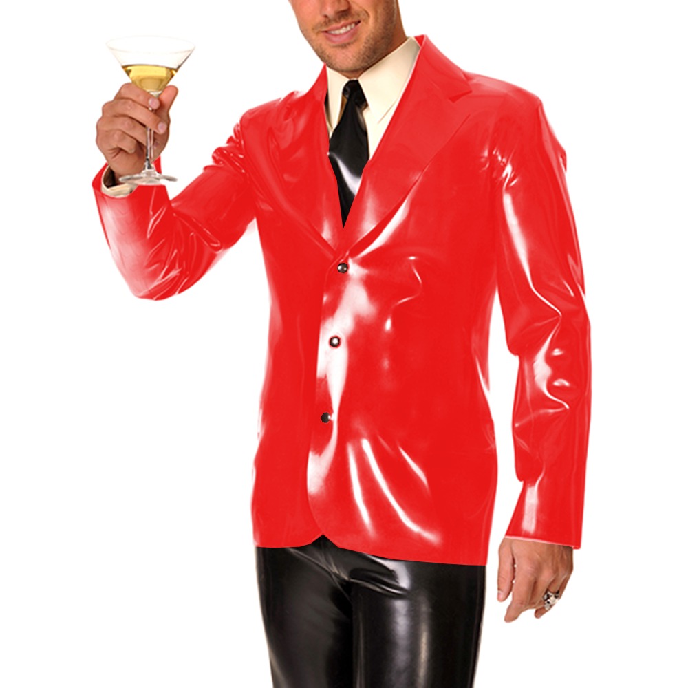 Mens Formal Look - Langärmliger Herren-Mantel aus Vinyl-PVC-Leder mit Reverskragen,