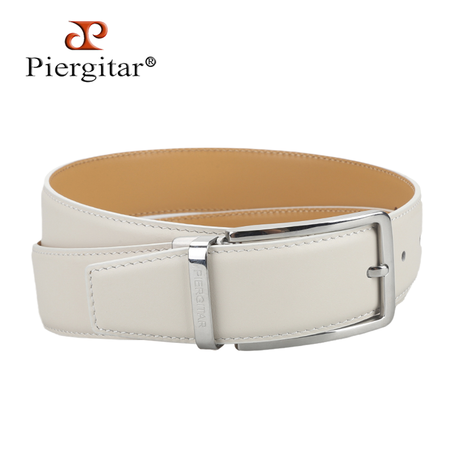 Men Formal Wear Brands - Piergitar Luxusmarke Weiße Ledergürtel für Herren