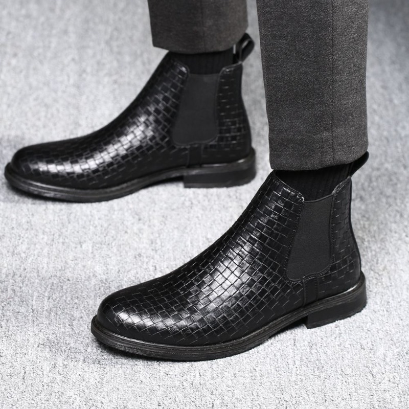 Men'S Formal Style - Herren Chelsea-Stiefel mit gewebtem Muster, PU,