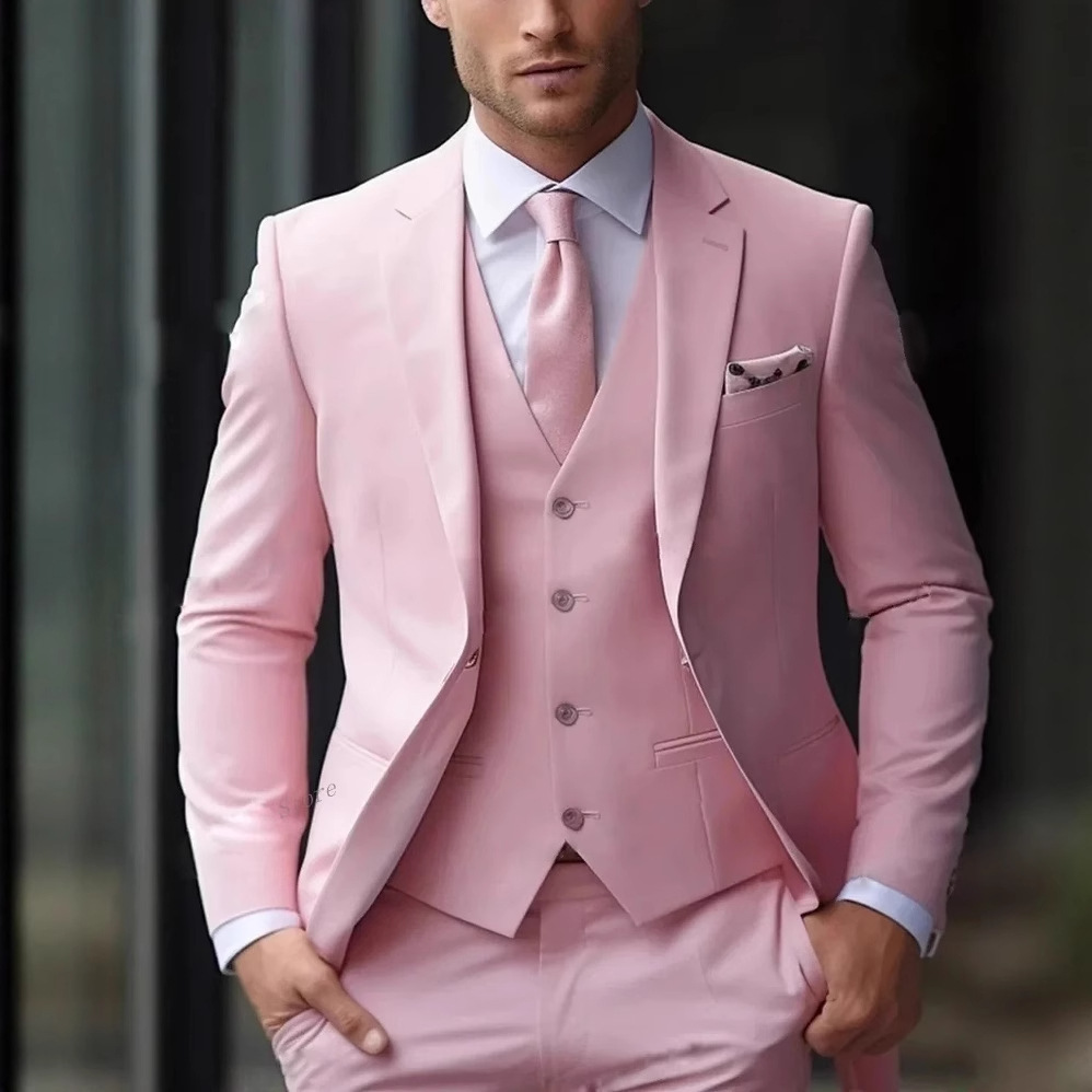 Men Formal Wear Pink - 3-teiliger rosa formeller Herrenanzug, Slim Fit,