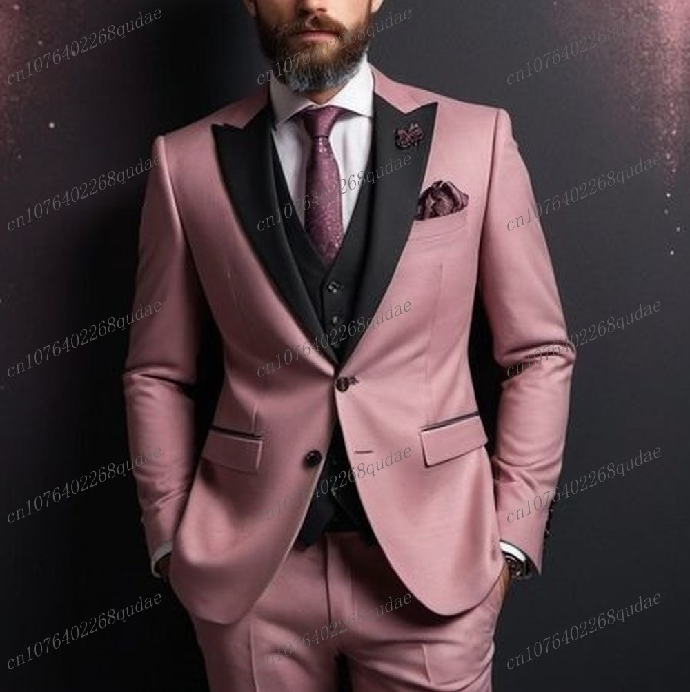 Men Formal Wear Pink - Dunkelrosa und schwarzer formeller Herrenanzug für