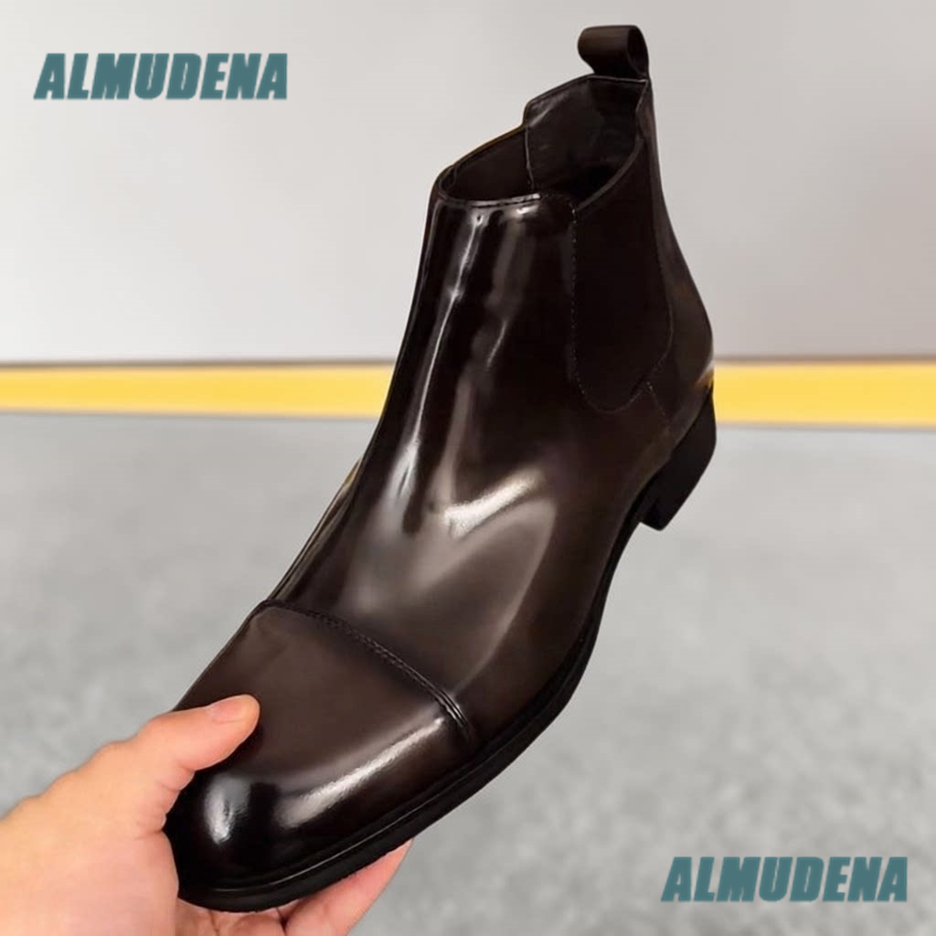 Men'S Formal Style - Herren Chelsea-Stiefel aus braunem, poliertem Leder,