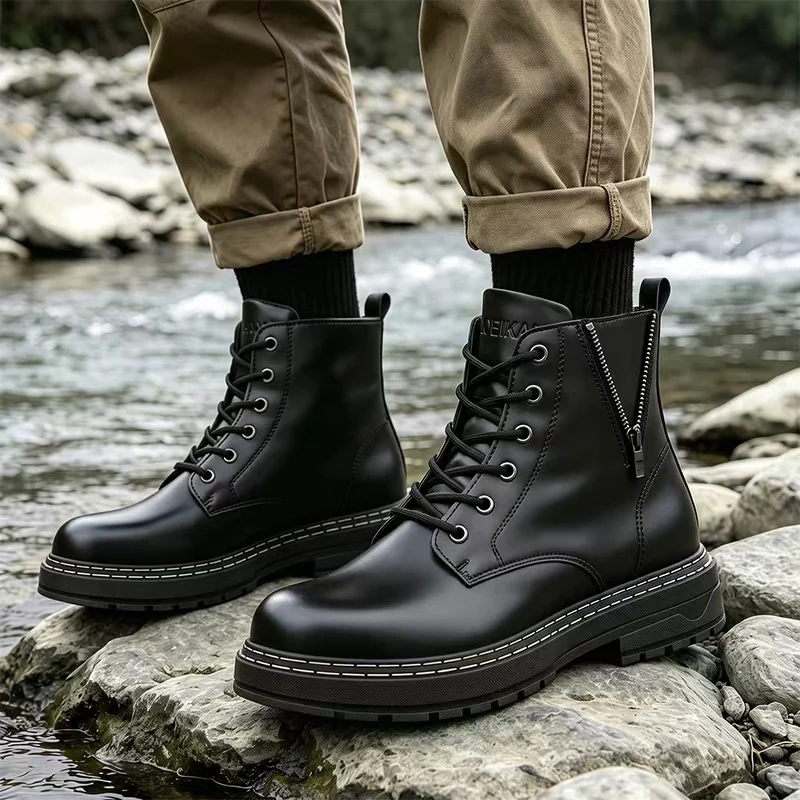 Mens Formal Look - Klassische Chelsea-Stiefel im Leder-Look für Herren,