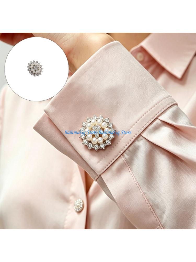 Mens Formal Look - 573B Schneeflocken-Manschettenknöpfe mit Perlencluster-Detail und klarem
