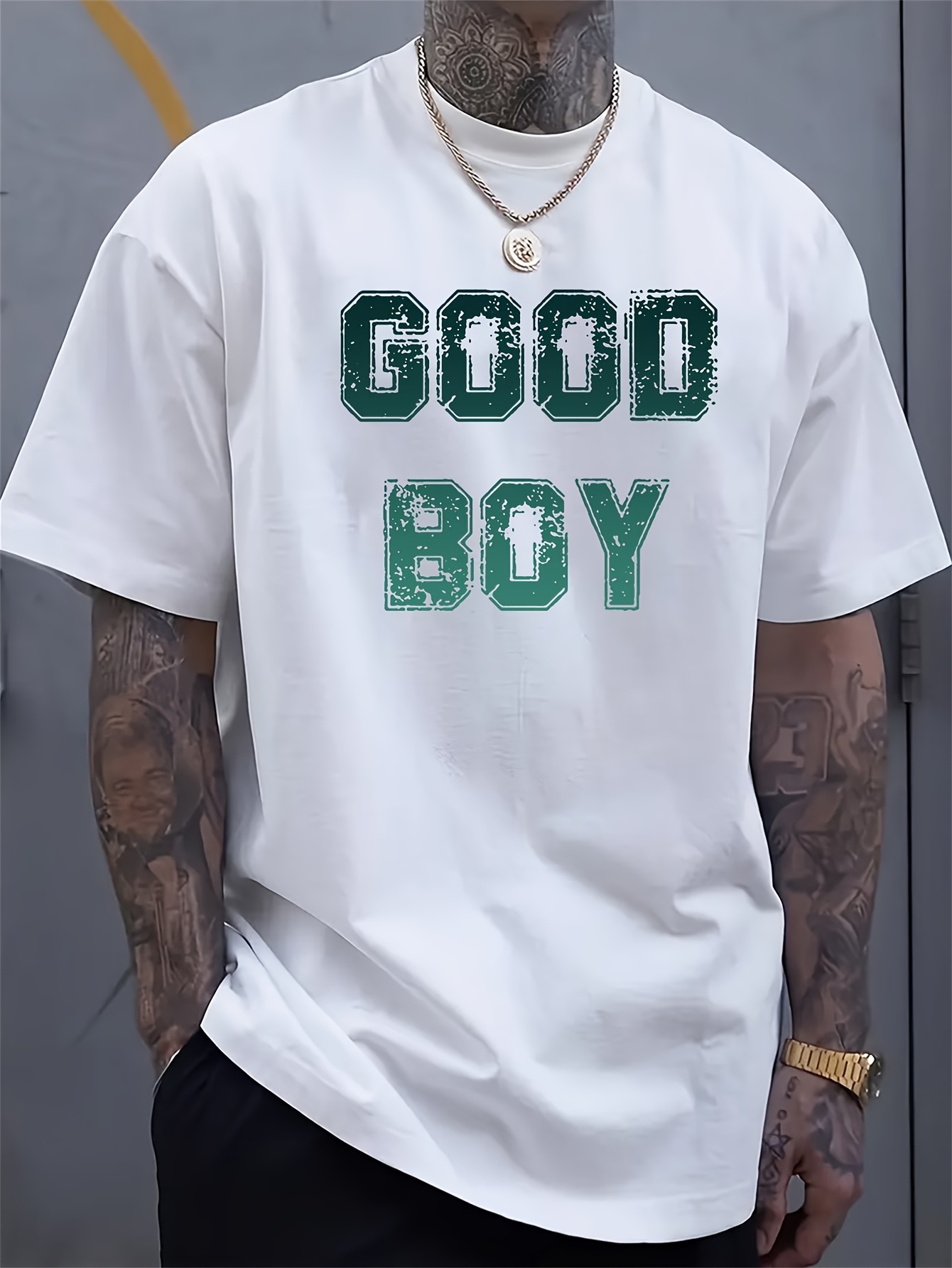 Tall Men Formal Wear - Herren-T-Shirt mit Aufdruck „Good Boy“, weißer