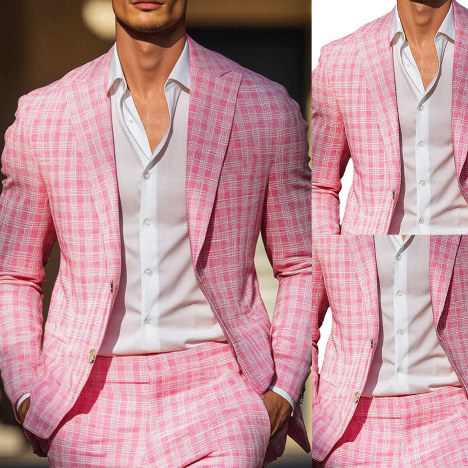 Sommer rosa karierte Herren-Sm – Men Formal Wear Pink Bewertung und Preis